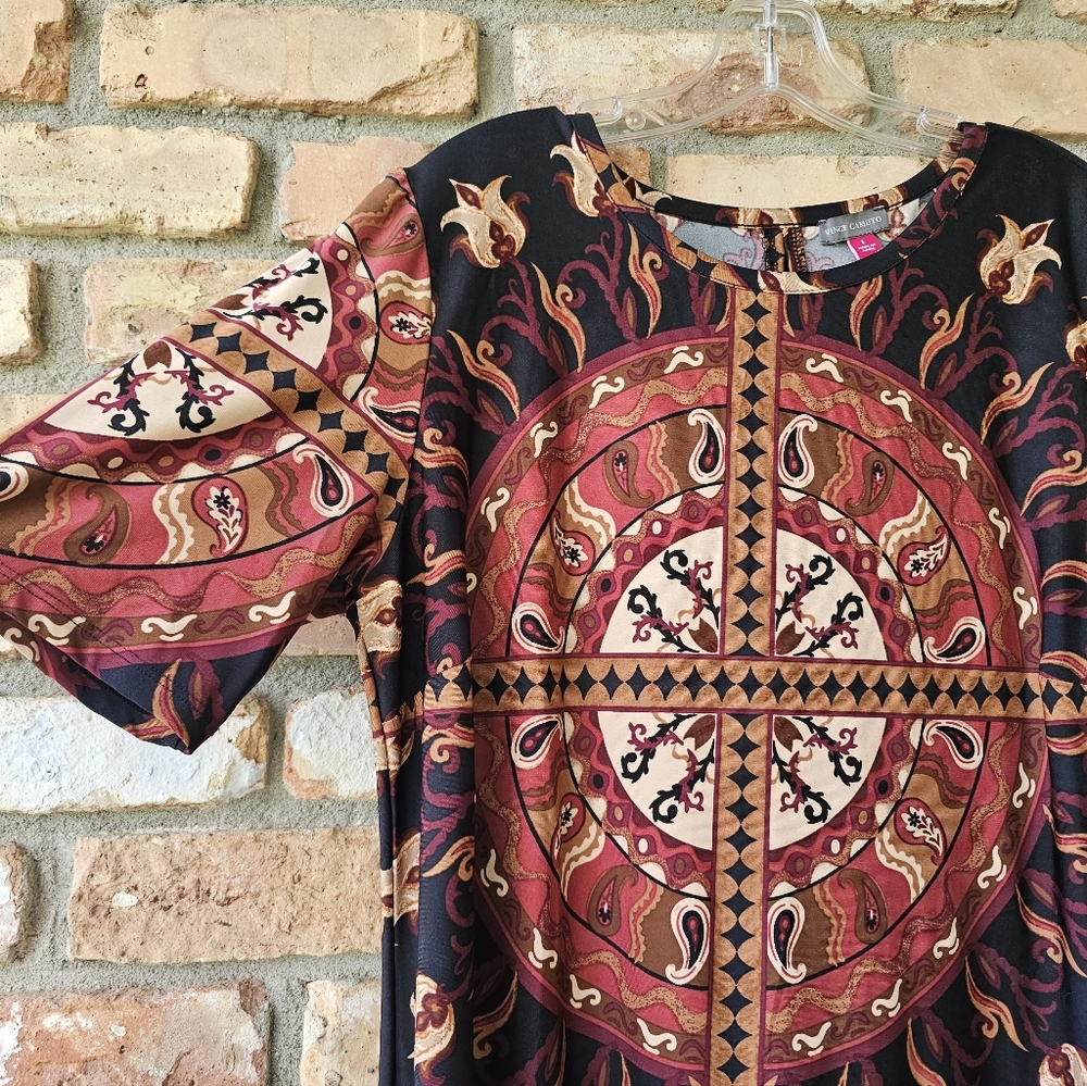 Short Sleeved Medalion Maxi Dress Rust And Black - Picture 5 of 12